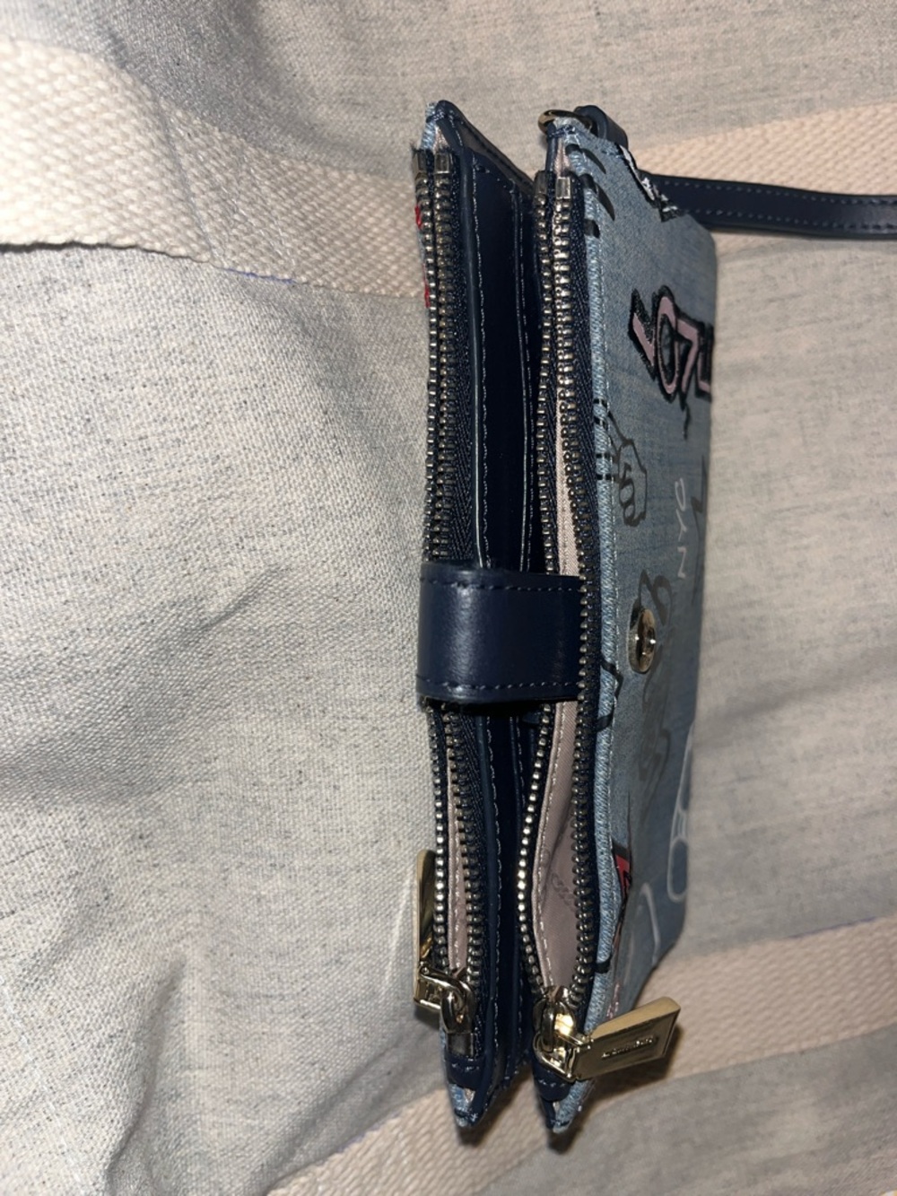 Michael Kors Denim Wristlet with Red and Pink Patch Accents - Picture 6 of 7